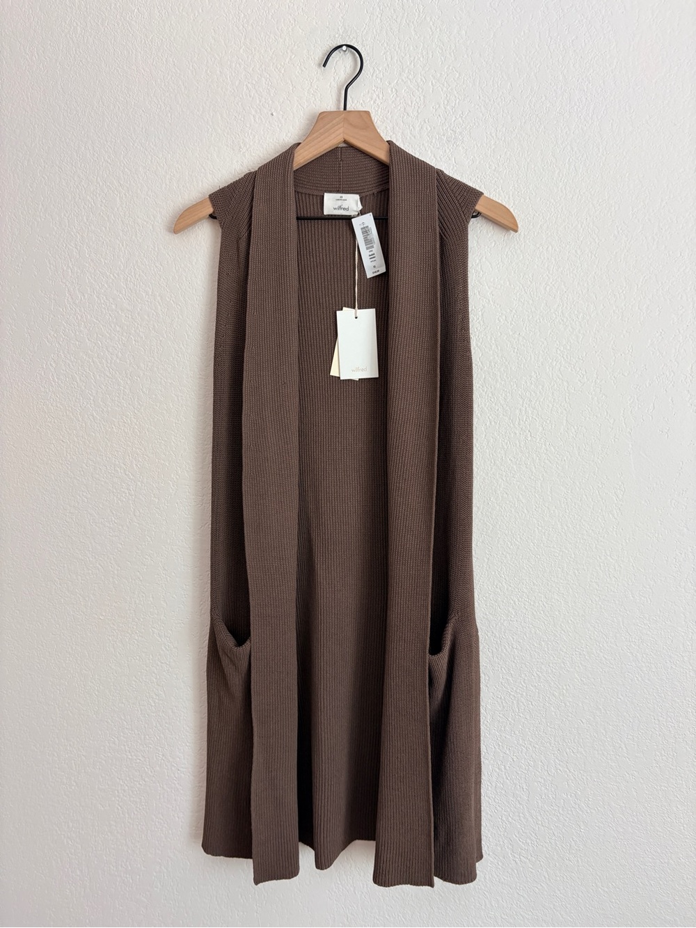 NWT Wilfred Dunkirk Sweater Sleeveless Ribbed Long Vest Chocolate Brown - Picture 3 of 11